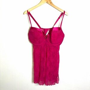 Cacique Lace Chemise underwire push up Pink Lane Bryant 2x 3x 22/24 babydoll